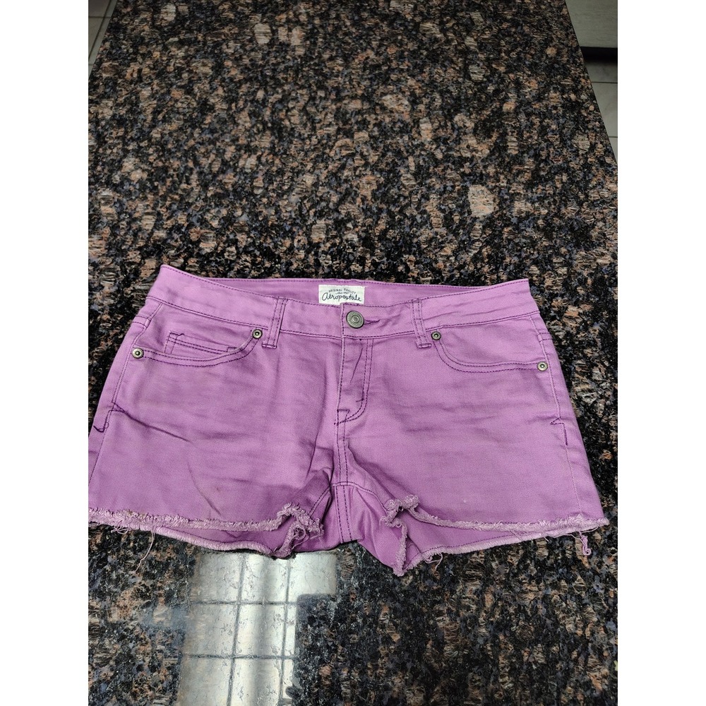 Aeropostale Womens Purple Denim Cut Off Shorts Low Rise Frayed Hem Size 3/4